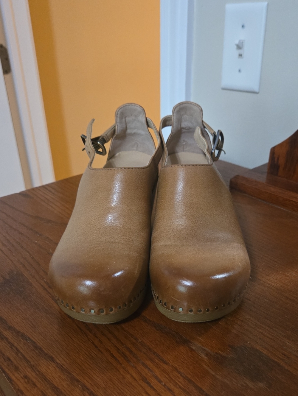 Dansko Tan Block Heel Clogs